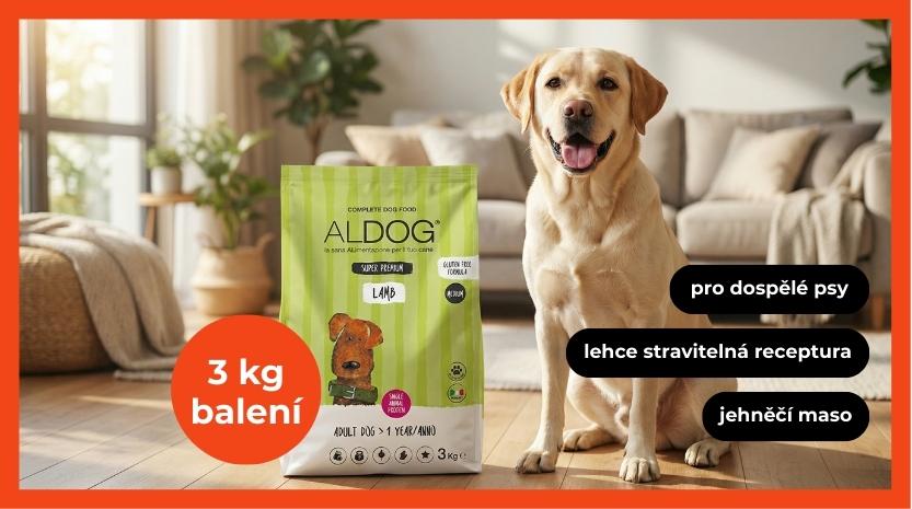ALDOG Lamb Medium – balení a pes