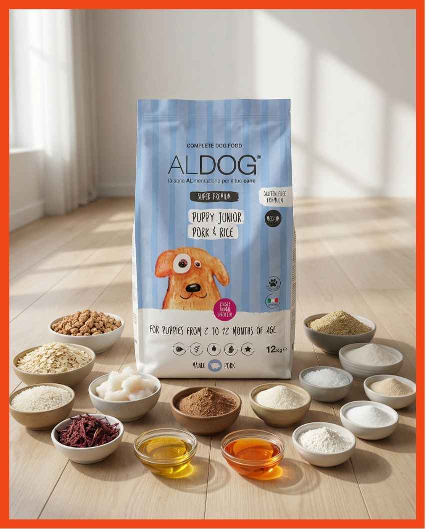 ALDOG Puppy Junior Pork & Rice Medium – složení