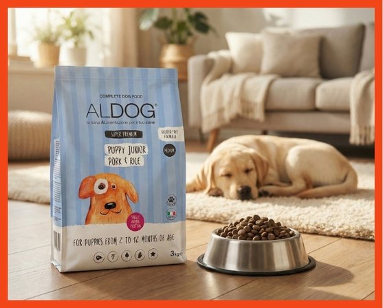 ALDOG Puppy Junior Pork & Rice – pes a miska